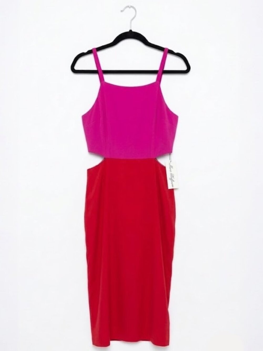 Mara Hoffman 100% Silk Waist Cut Out Color Block Midi Dress Fuchsia Red 8 - Picture 5 of 6